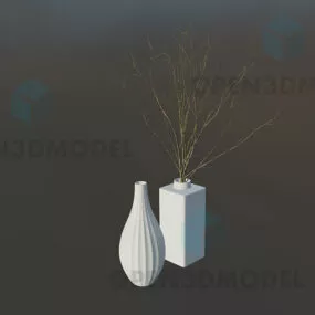 White Pottery Vase With Dry Plant 3d model
