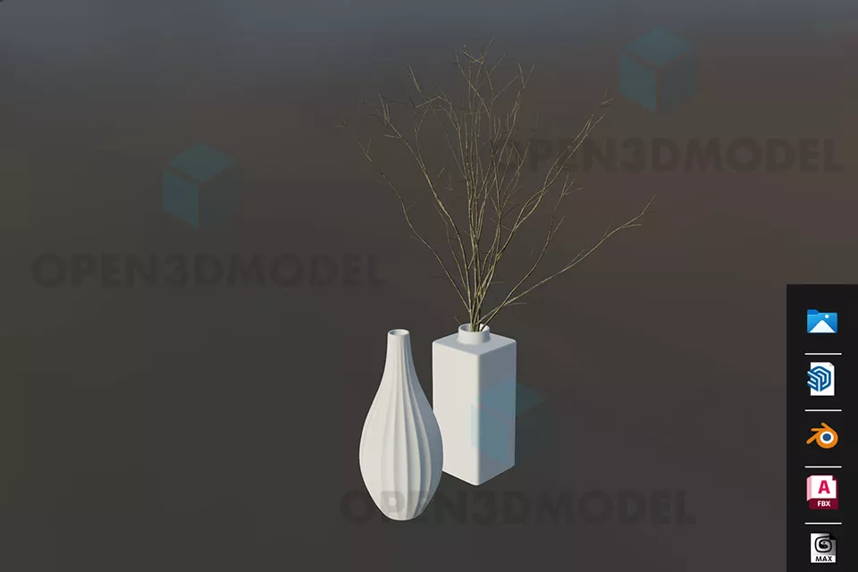 White Pottery Vase With Dry Plant 3d model White Pottery Vase With Dry Plant 3d model