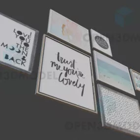Set Of Pictures Frame Random Hanging On Wall 3d model