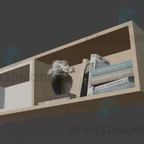 Simple Shelf With Books And Glass Vase Inside 3d model
