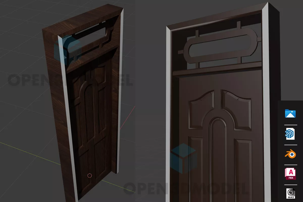 Single Door With Frame On Top Wooden Material 3d model Single Door With Frame On Top Wooden Material 3d model
