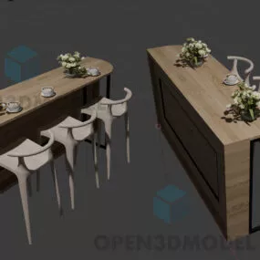 Table With Chairs And Vase Of Flowers On Top 3d model