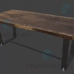 Wood Desk With Black Metal Legs 3d model