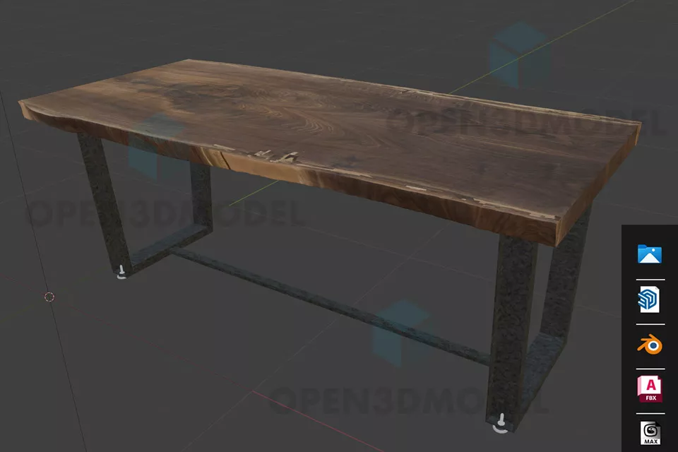 Wood Desk With Black Metal Legs Free 3d Model - .Blend, .Fbx, .Max ...