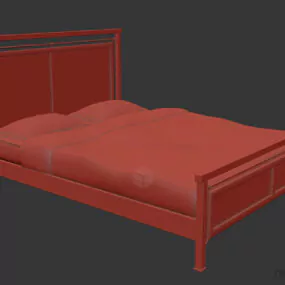 Wood Bed With Thin Mattress 3d model