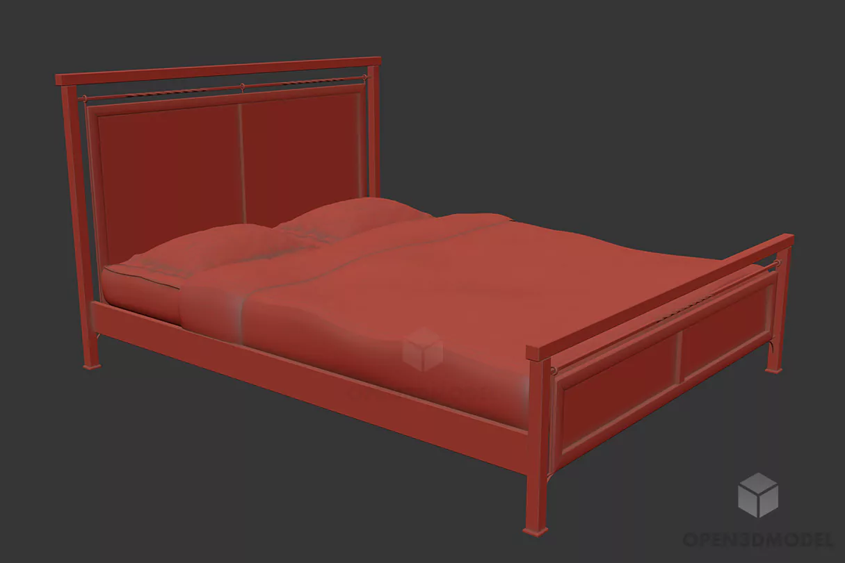Wood Bed With Thin Mattress 3d model Wood Bed With Thin Mattress 3d model