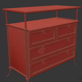 Wood Locker With Drawers 3d model