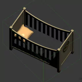 Crib Bed White Painted With Upholstered Mattress 3d model