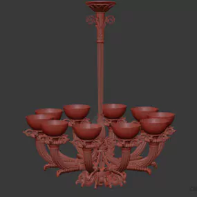 Bronze Chandelier, Bowl Shade 3d model