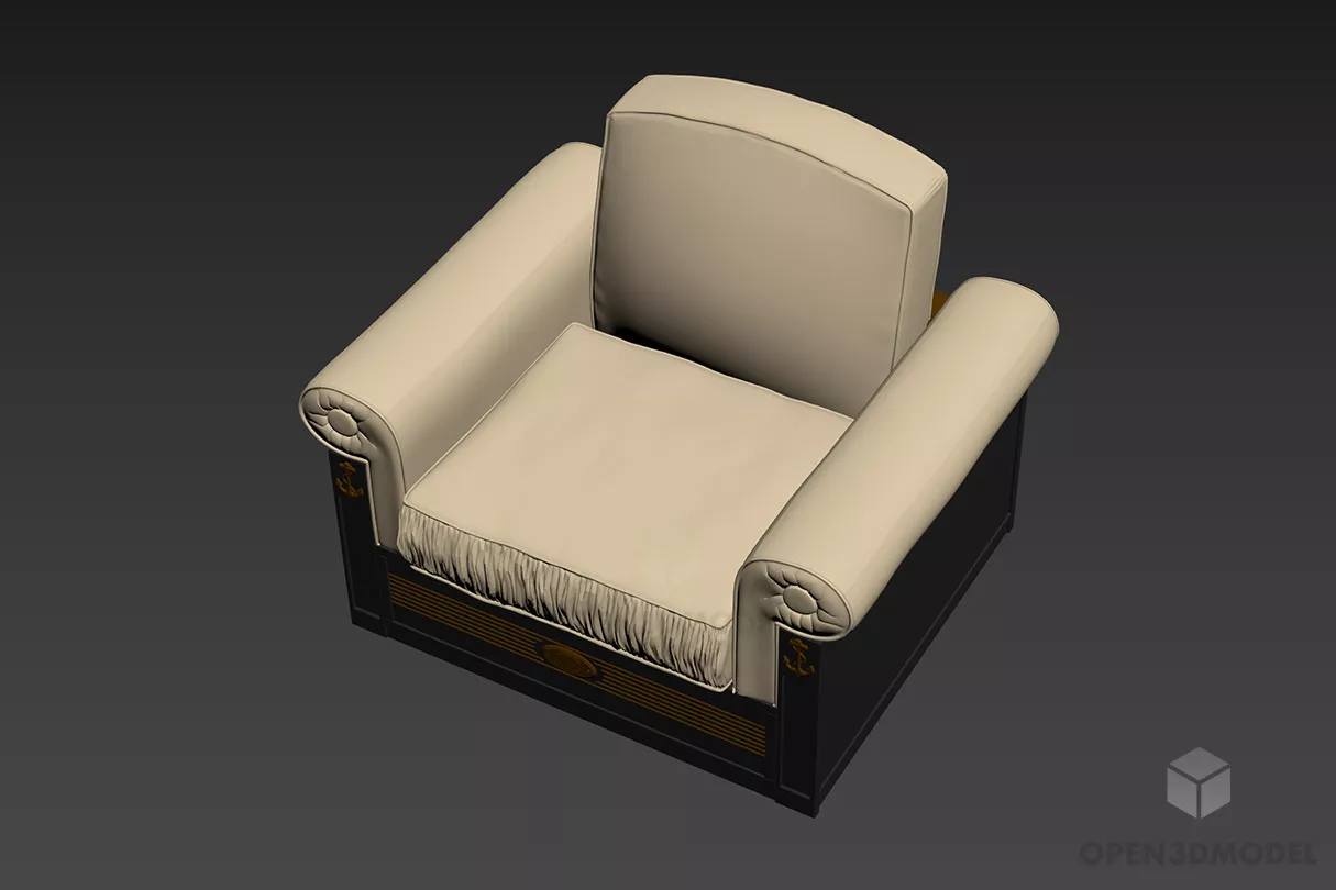 Armchair Upholstered With Wooden Frame Base 3d model Armchair Upholstered With Wooden Frame Base 3d model