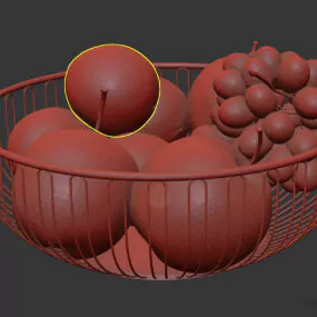 Apple, Grape Fruits In Basket 3d model