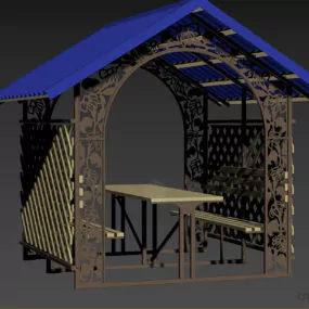 Outdoor Pavilion Building With Roof 3d model