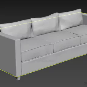 Black Leather Sofa Three Seats 3d model