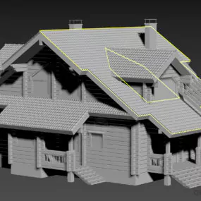 Roof House Building, Wooden Wall 3d model