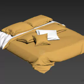 Bed With Red Blanket 3d model