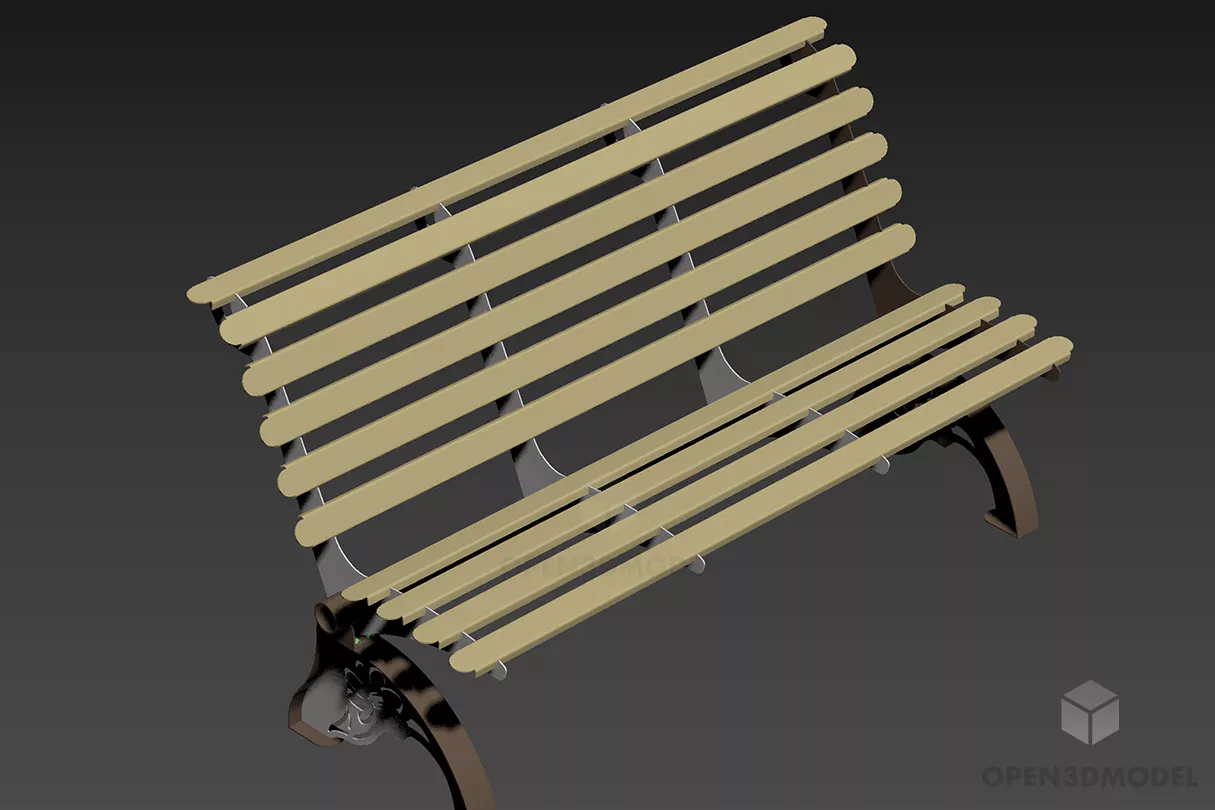 Old Wood Bench, Iron Frame Bench 3d model