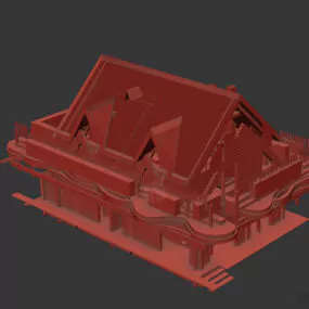 Roof House With Wooden Handrail Around 3d model