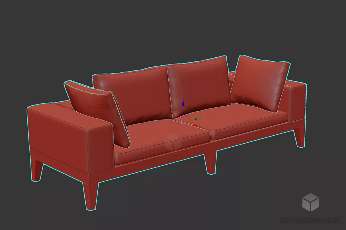 Rattan Sofa Frame With Upholstered 3d model