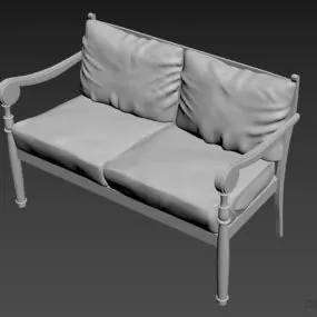Country Wood Sofa With Thin Pad 3d model