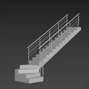Indoor Staircase With Steel Handrail 3d model