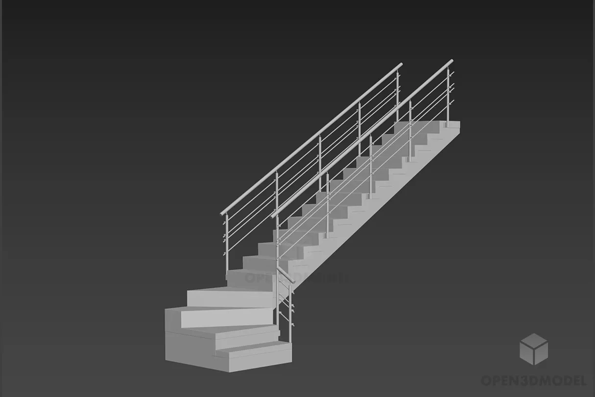 Indoor Staircase With Steel Handrail 3d model Indoor Staircase With Steel Handrail 3d model