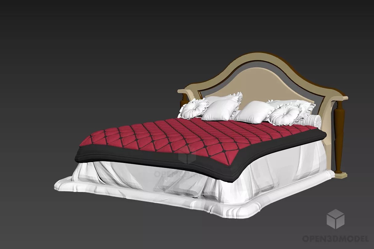 Antique Double Bed With High Back Panel 3d model