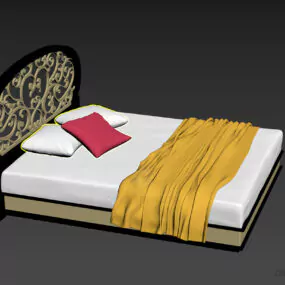Upholstered Bed With Carved Back Panel 3d model