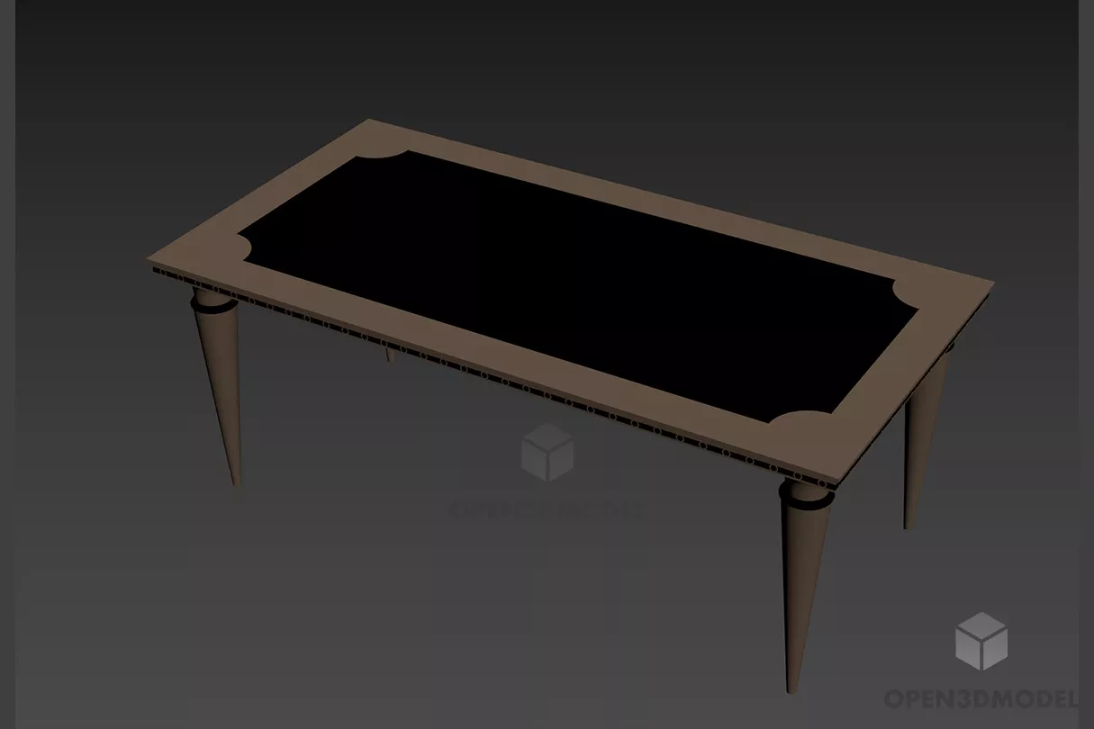 Elegant Rectangle Table With Brass Carved Lines 3d model