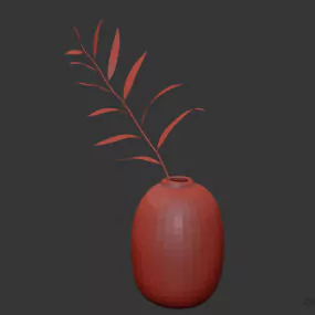Glass Vase With Thin Plant 3d model