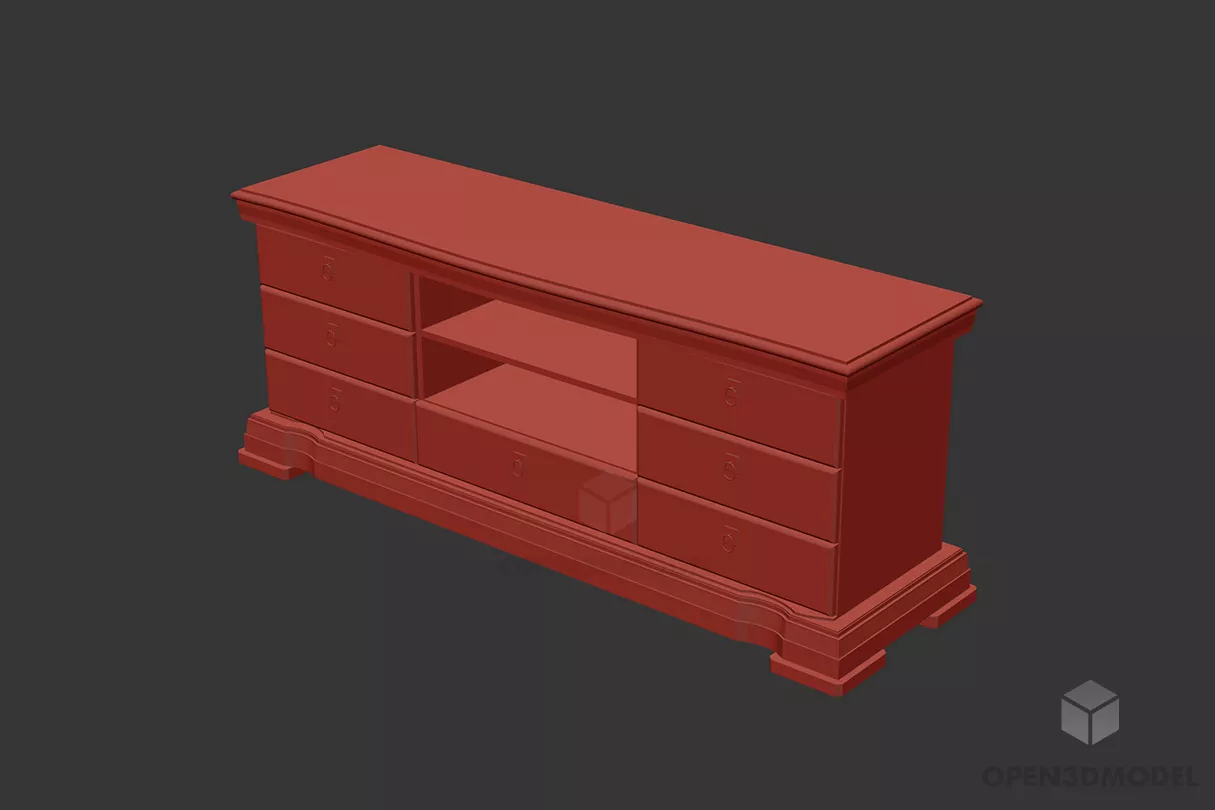 Wooden Walnut Locker With Drawer 3d model