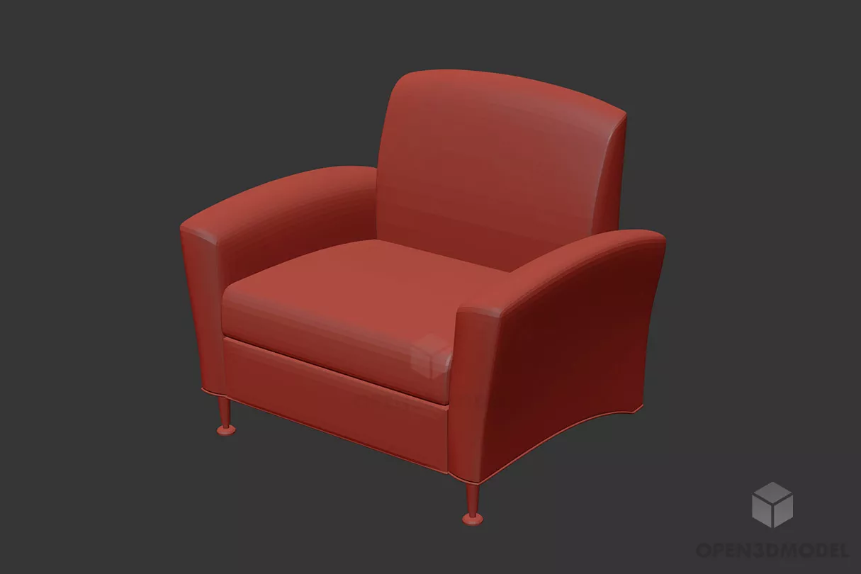 Thick Upholstered Grey Armchair 3d model