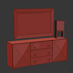 Wood Dressing Table With Large Flat Miror 3d model