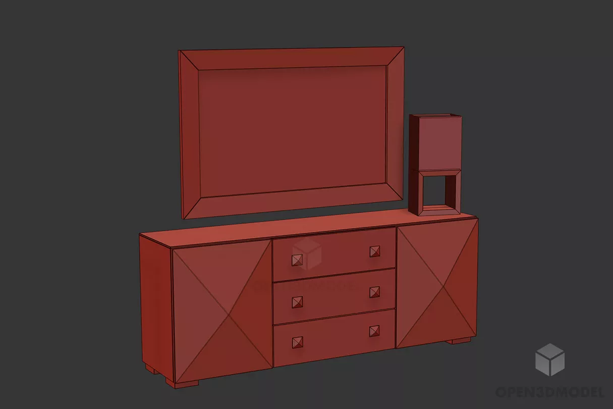 Retro Dressing Table With Thin Drawers 3d model