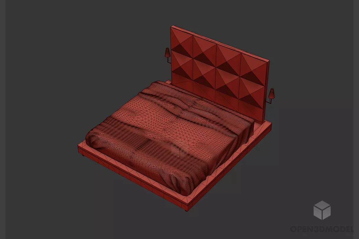 Leather Upholstered Bed With Blanket 3d model