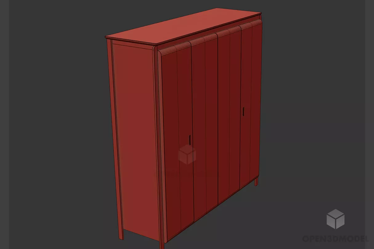 Walnut Wardrobe With Square Drawers 3d model