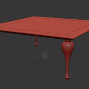 Square Glass Coffee Table, Wood Legs 3d model