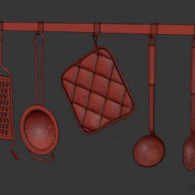 Set Of Utensil Hang On Wall 3d model