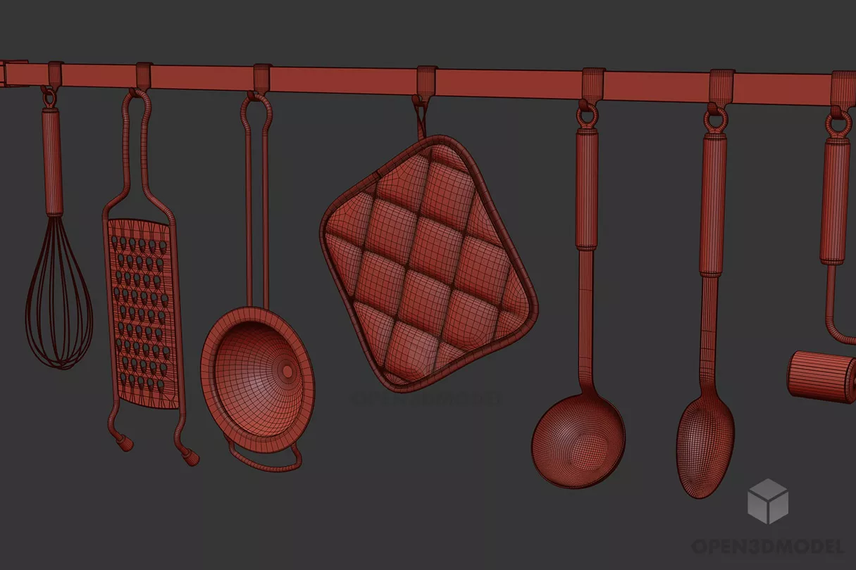 Set Of Utensil Hang On Wall 3d model Set Of Utensil Hang On Wall 3d model