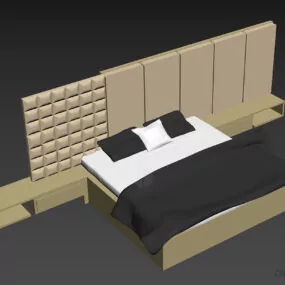 Bed With Backwall Cabinet 3d model