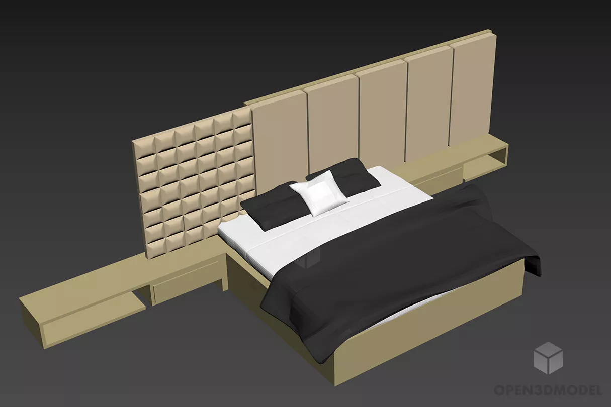 Bed With Backwall Cabinet 3d model Bed With Backwall Cabinet 3d model
