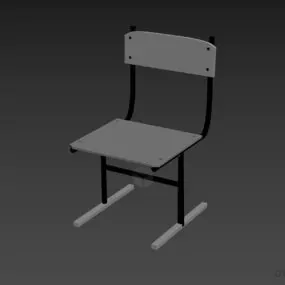 School Chair, Wooden Seat Chair 3d model