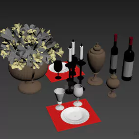 Kitchen Decorative Tableware With Vase, Bottle, Glass 3d model