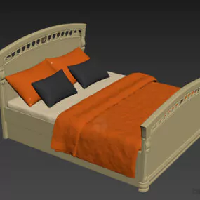 Walnut Bed With Mattress, Pillows 3d model