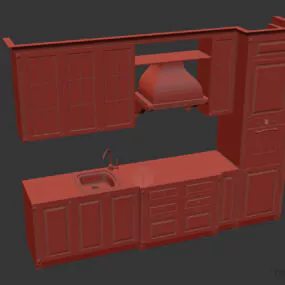 Kitchen Cabinet With Wooden Counter Top 3d model