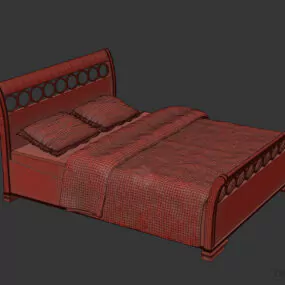 Walnut Wooden Bed With Mattress 3d model