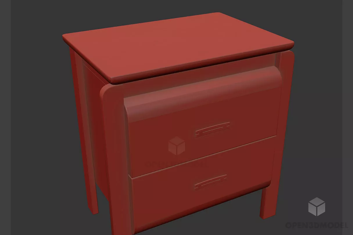 Retro Walnut Nightstand With Handles 3d model