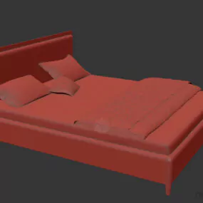 Wooden Bed With Mattress, Pillow 3d model