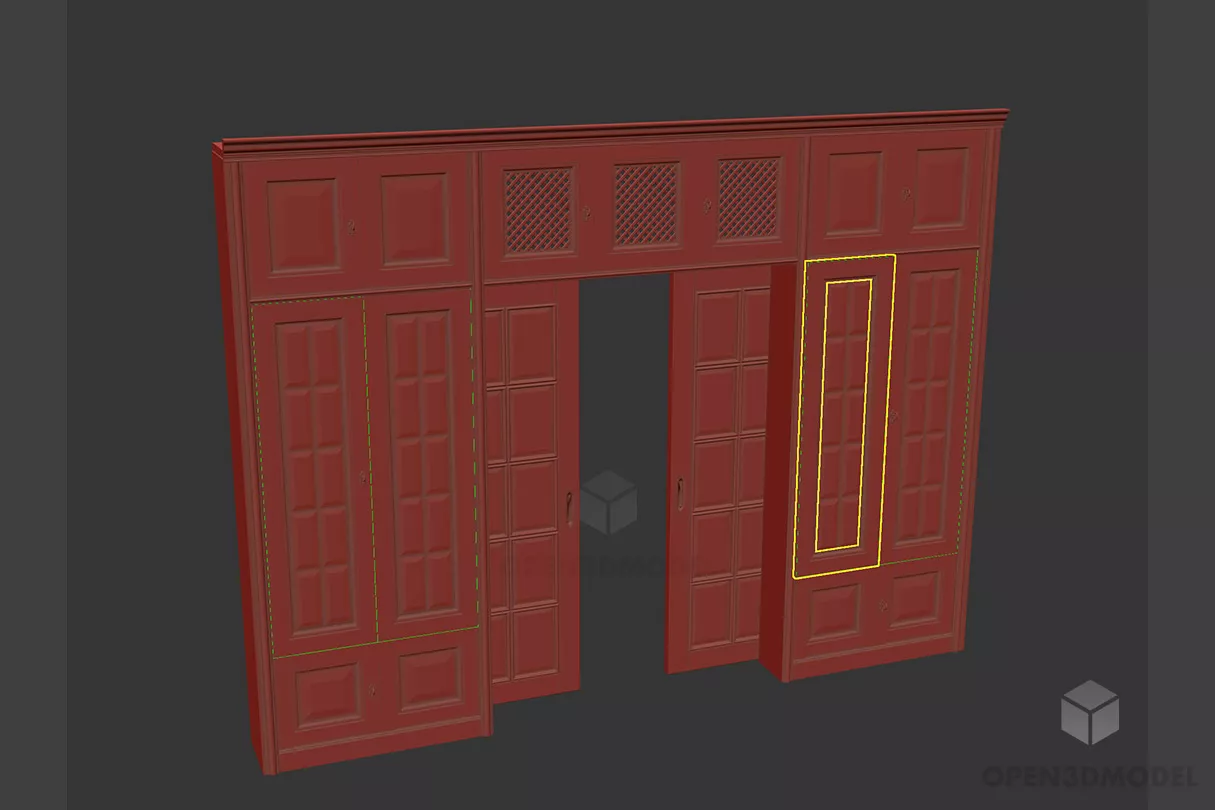 Wood Bookcase With Slide Door 3d model Wood Bookcase With Slide Door 3d model