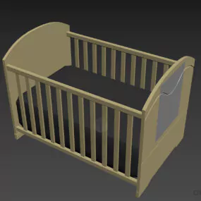 Wood Crib Bed With Mattress 3d model