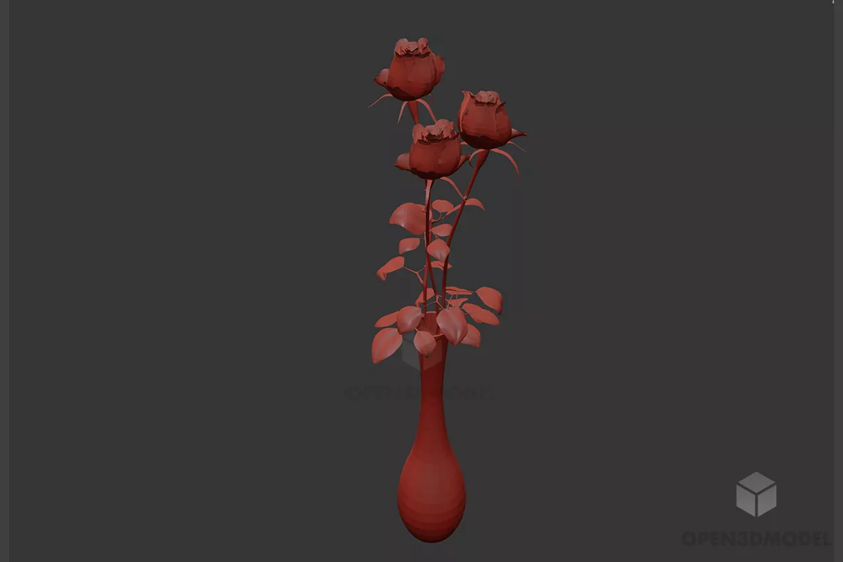 Glass Vase With Flower Rose 3d model Glass Vase With Flower Rose 3d model